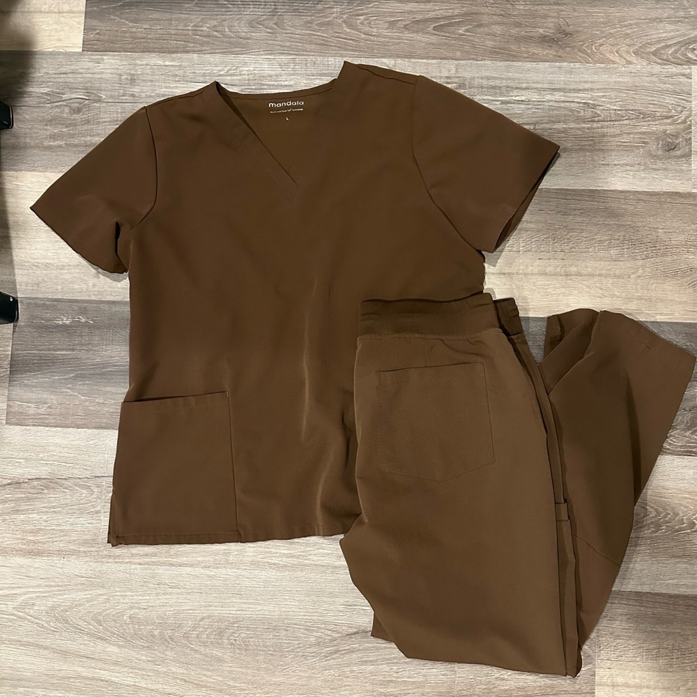 Brown Women's Scrub Set Mandala